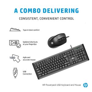 HP USB Wired Keyboard and Mouse Set, Wired Powerpack (Black)