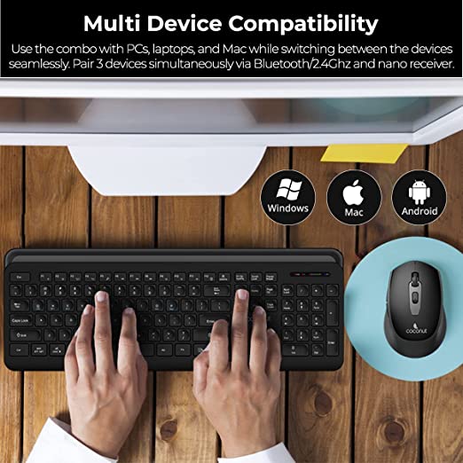 Coconut Sapphire Premium Multi-Device Wireless Full Sized Keyboard ...